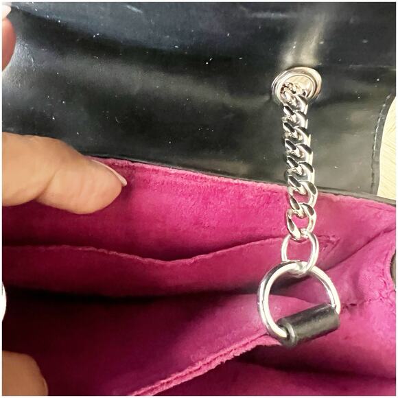 French Connection Quilted Square Shoulder Bag Chain Strap Sm Black Faux Leather - Picture 8 of 9